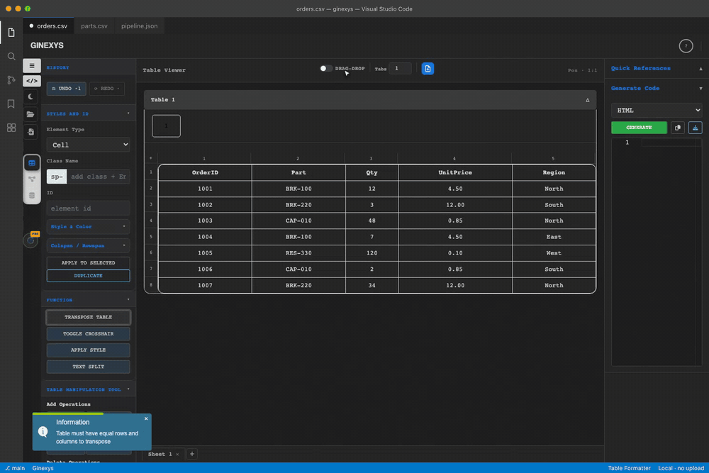 How to Visually Edit HTML Tables, Merge Cells, and Reorder Columns demonstration