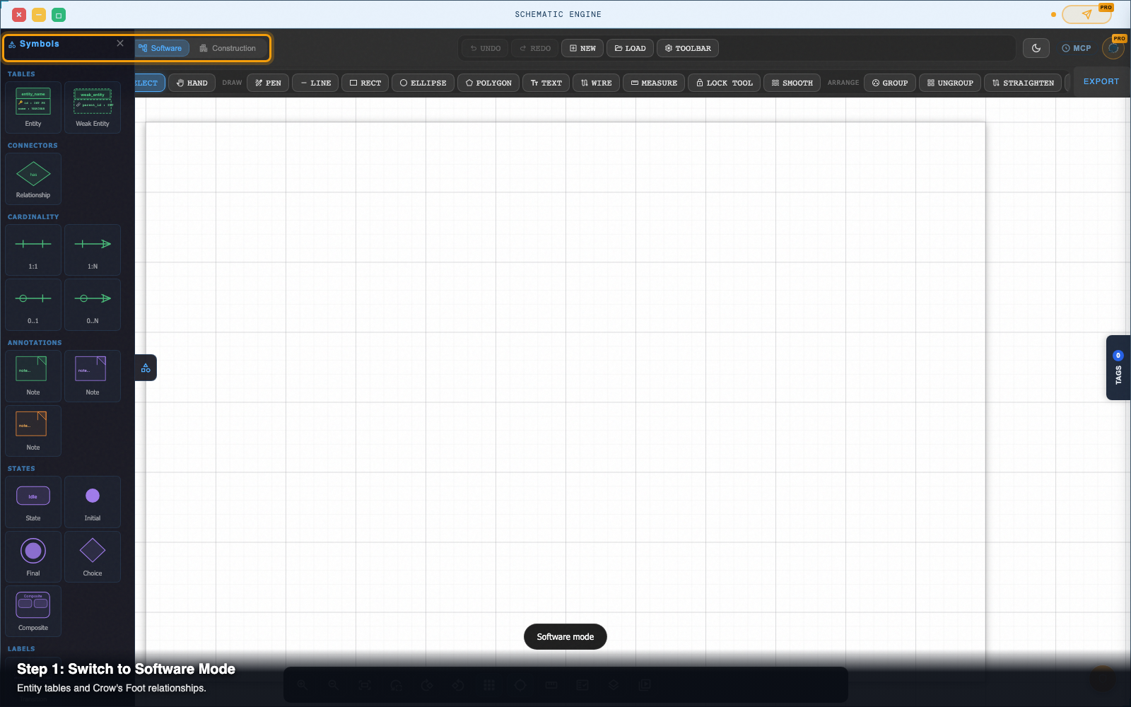 Step 1 — Switch to Software / ERD Mode