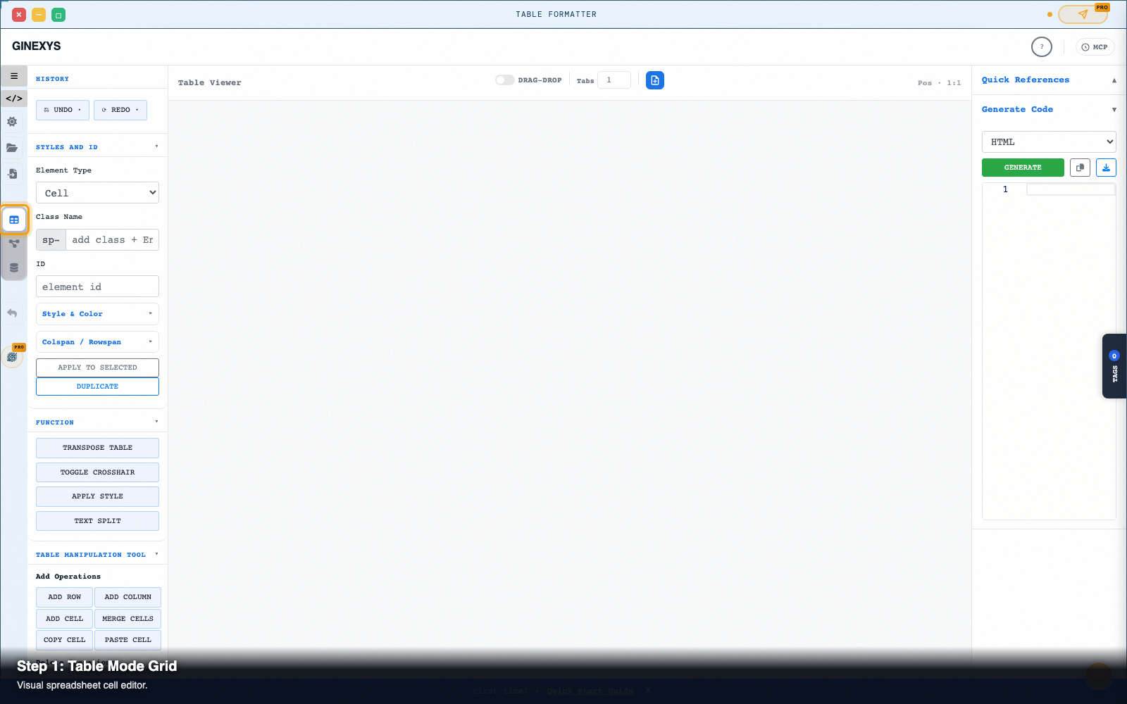 Step 1 — Open Table Mode and load your table