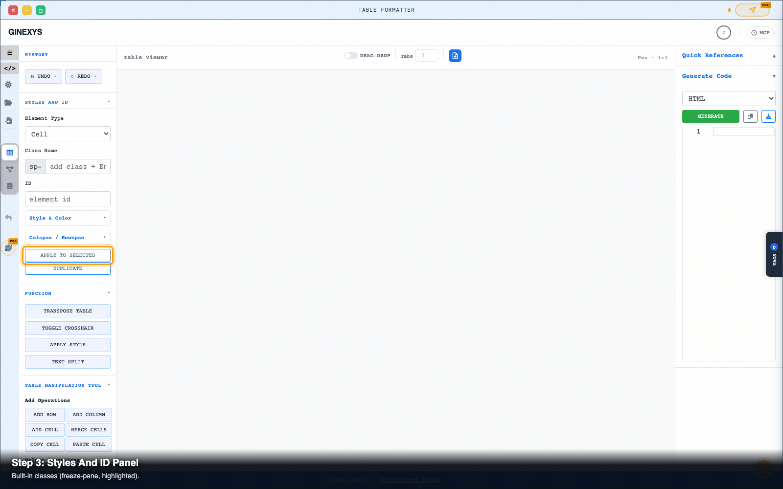 Step 3 — Reorder columns and rows with the Drag-Drop toggle